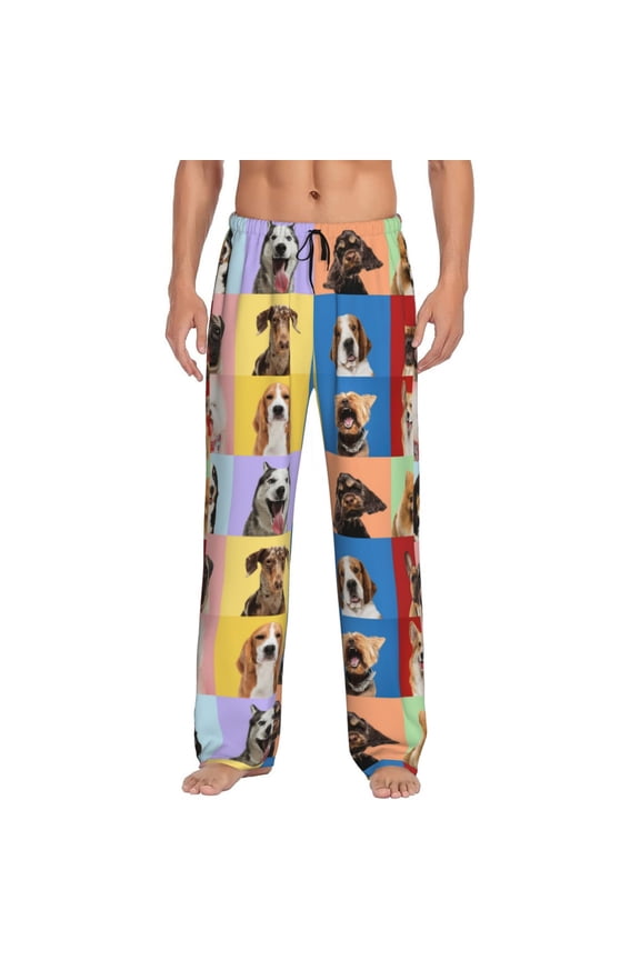 funny dogs Print Pajama Pants for Men,Men’s Pajama Bottoms,Mens PJ Pants with Pockets & Button Fly-Small