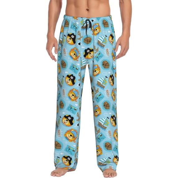 Logiee funny lion in pirate Print Pajama Pants for Men,Men’s Pajama Bottoms,Mens PJ Pants with Pockets & Button Fly-Small