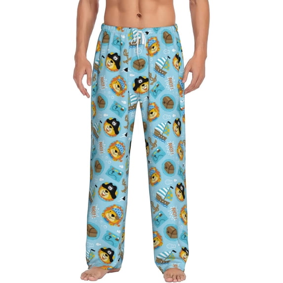 Logiee funny lion in pirate Print Pajama Pants for Men,Men’s Pajama Bottoms,Mens PJ Pants with Pockets & Button Fly-Small