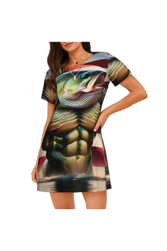 giant bass with big muscles Print Nightgowns for Women,Soft Short-Sleeved Lightweight Sleepwear, Loose Sleepshirts