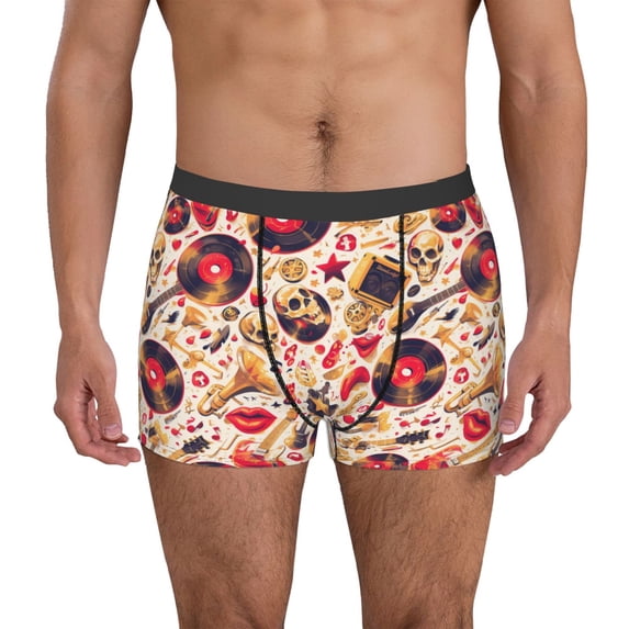 Logiee gold Skull Guitar record Print Mens Boxer Briefs,Boxer Briefs for Men,Breathable Stretch Underwear,Boys Boxer Briefs-X-Large