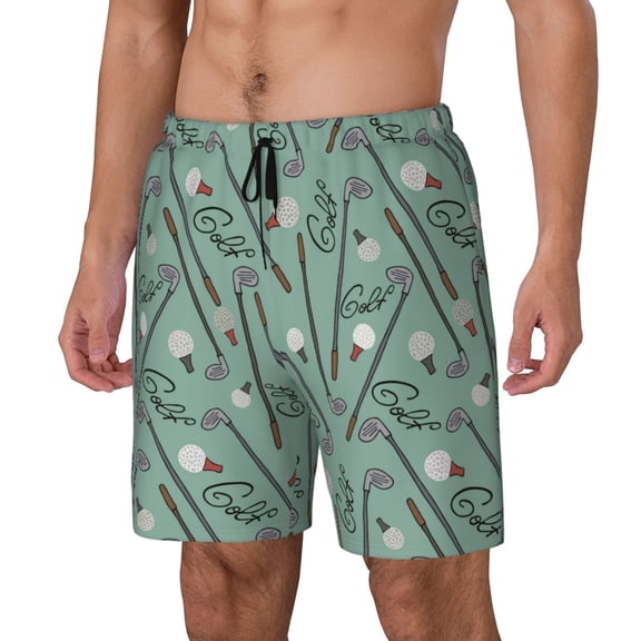Logiee golf equipment Print Men's Swim Trunk,Quick Dry Board Shorts ,Men's Swim Trunks with Compression Liner, Bathing Suits with Pockets-Small