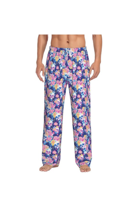 graffiti style Skull flower Print Pajama Pants for Men,Men’s Pajama Bottoms,Mens PJ Pants with Pockets & Button Fly-3X-Large