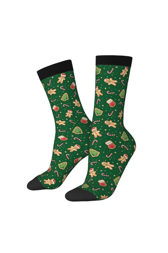 green Christmas Element Print Adult Socks for Men & Women,Calf Socks, Ankle Socks,Boots Socks,Breathable Casual Sock,Unisex Crew Socks