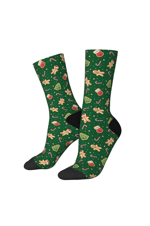 green Christmas Element Print Adult Socks for Men & Women,Calf Socks, Ankle Socks,Boots Socks,Breathable Casual Sock,Unisex Crew Socks