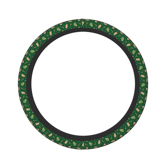Logiee green Christmas Element Print Breathable Elastic Steering Wheel Cover, Non-Slip Stretch Steering Wheel Protector,Universal 15 Inch Fit Auto, Suvs, Truck