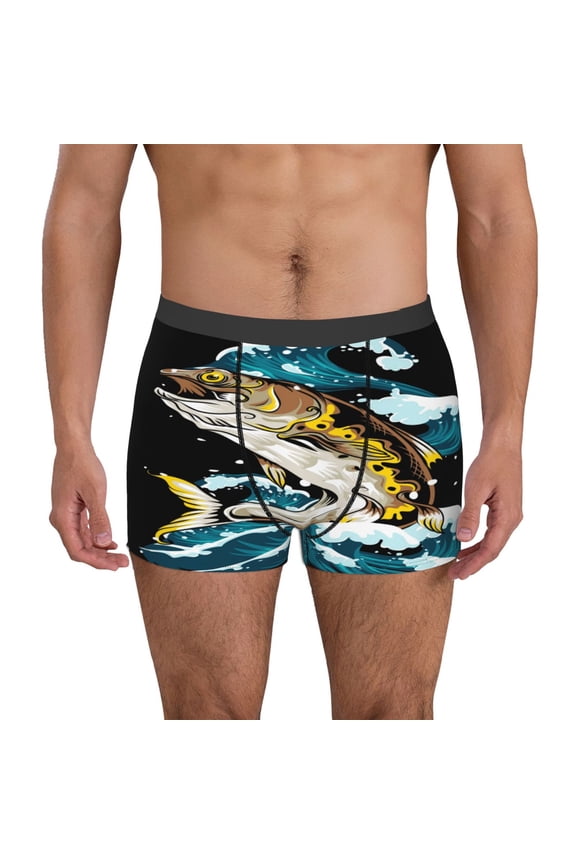 green salmon fish Print Mens Boxer Briefs,Boxer Briefs for Men,Breathable Stretch Underwear,Boys Boxer Briefs-Large