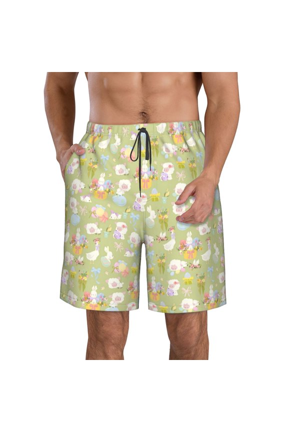 happy Easter Print Mens Swim Trunks Quick Dry Board Shorts,Breathable Hawaii Beach Shorts Swimwear Bathing Suits-Large