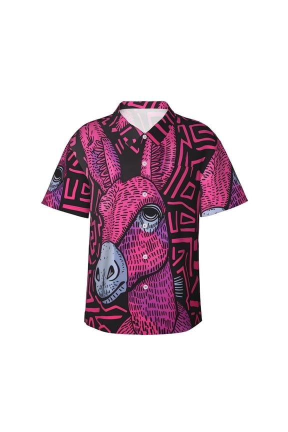 ink Donkey Pop Art Print Mens Hawaiian Shirts,Loose-Fit Short Sleeve Button Down Tropical Aloha Beach Shirt,Summer Vacation Wedding Tops,Medium