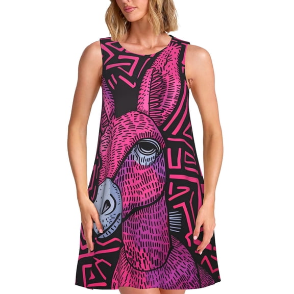 Logiee ink Donkey Pop Art Print Summer Dresses for Women,Beach Sleeveless Flowy Pocket Tshirt Tank Sundresses,Women's Sleeveless Dress