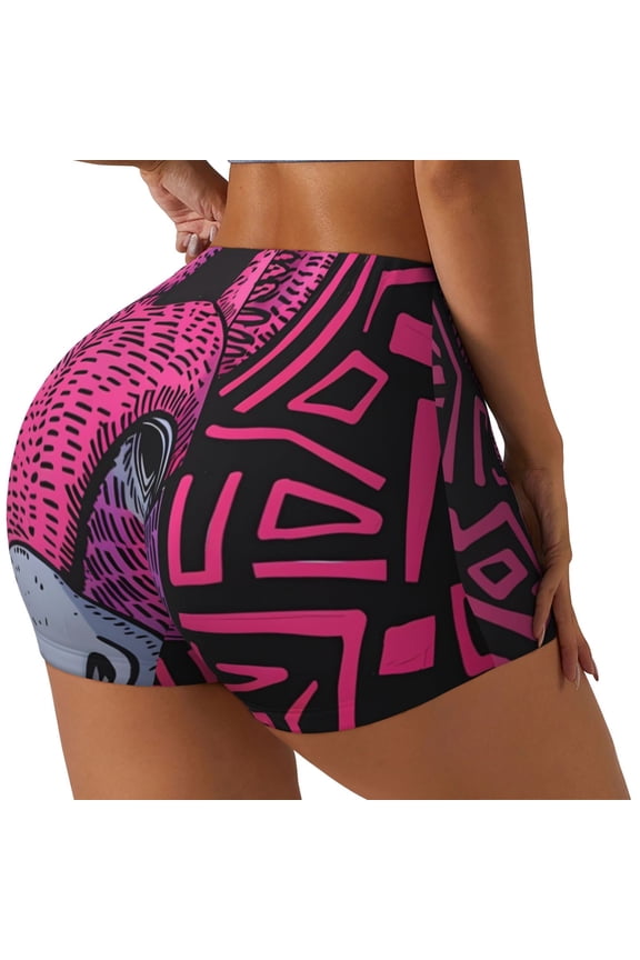 ink Donkey Pop Art Print Women's Biker Shorts,Workout Gym Shorts,Scrunch Shorts,Tummy Control Hidden Scrunch Running Yoga Shorts-XX-Large