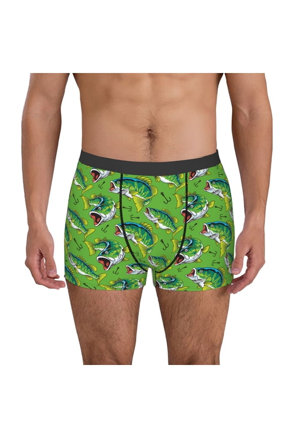 large mouth green color bass fish Print Mens Boxer Briefs,Boxer Briefs for Men,Breathable Stretch Underwear,Boys Boxer Briefs-X-Large