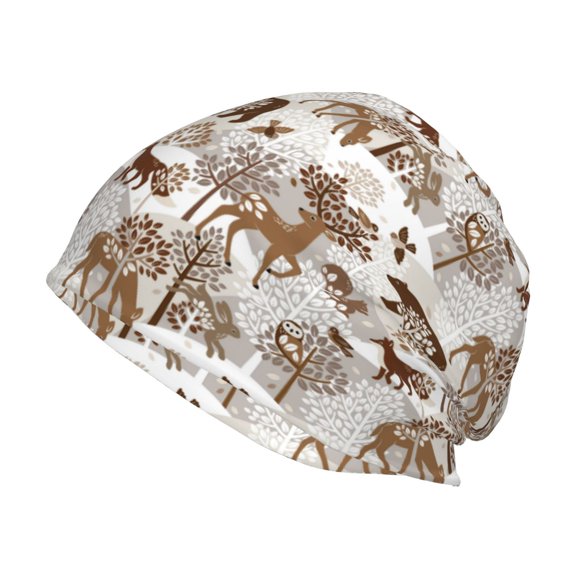 Logiee leaf Moose fox owls tree Print Unisex Knit Beanie for Men Women Winter Hat,Beanies Skull Caps