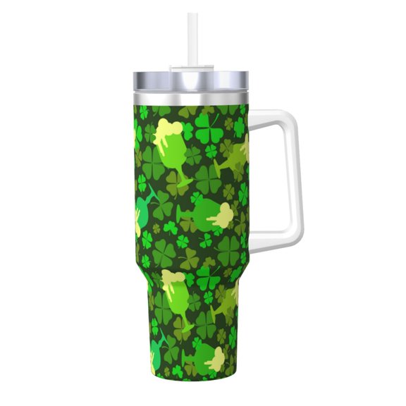 Logiee leaves and glasses of bee Print 40OZ Ice Bully Cup with Handle and Straw, Double Wall Stainless Steel Tumbler,Travel Coffee Cup with Lid, Summer Insulation and Cooling Cup