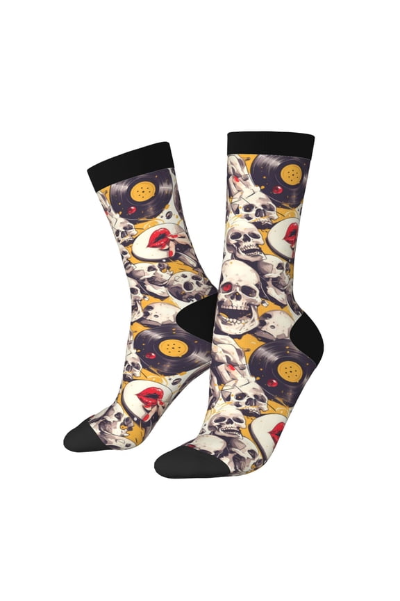 lips record rock Skull Print Adult Socks for Men & Women,Calf Socks, Ankle Socks,Boots Socks,Breathable Casual Sock,Unisex Crew Socks