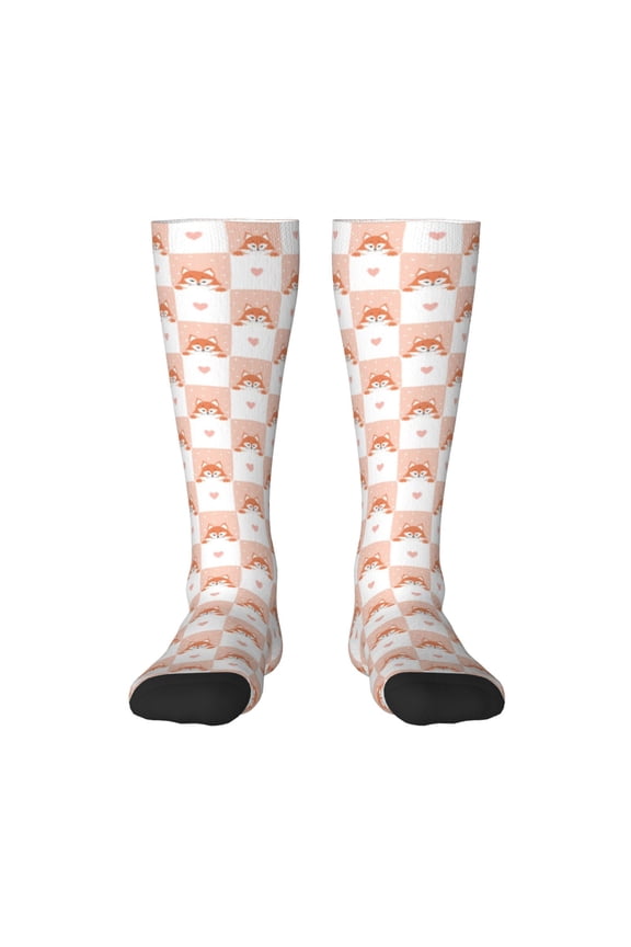 love plaid fox Print Gift Stocking Stuffers,Adult Stockings,Novelty Socks,Funny Socks Birthday Running Walking Sleeping