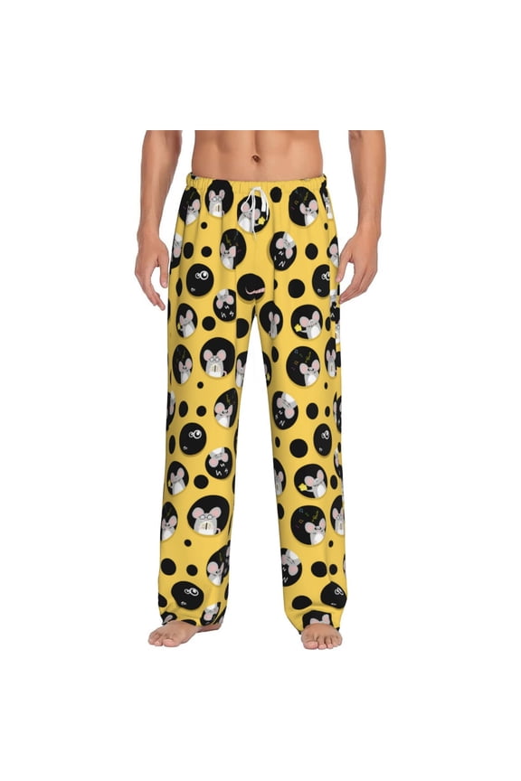 mouse live in cheese home Print Pajama Pants for Men,Men’s Pajama Bottoms,Mens PJ Pants with Pockets & Button Fly-Medium