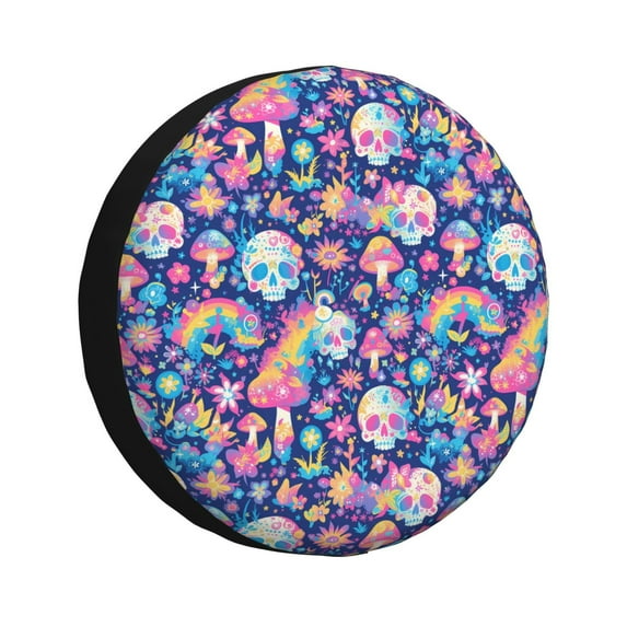 Logiee mushroom Skull rainbow color Print Spare Tire Cover, Universal Wheel Protectors,Waterproof Dust-Proof UV Sun Wheel Tire Cover,Fit for SUV, RV, Travel Trailer, Truck-15 inch