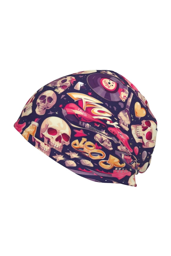 music Skull record Guitar Print Unisex Knit Beanie for Men Women Winter Hat,Beanies Skull Caps