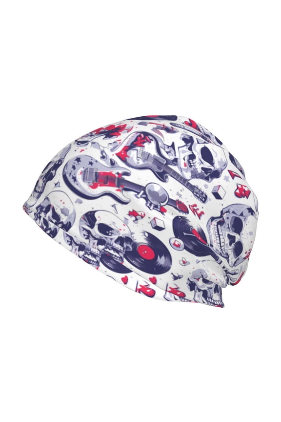 music Skull record mike Print Unisex Knit Beanie for Men Women Winter Hat,Beanies Skull Caps