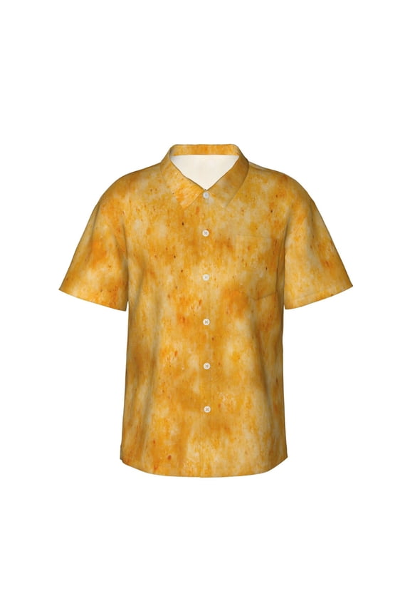 nachos cracker Print Mens Hawaiian Shirts,Loose-Fit Short Sleeve Button Down Tropical Aloha Beach Shirt,Summer Vacation Wedding Tops,Medium