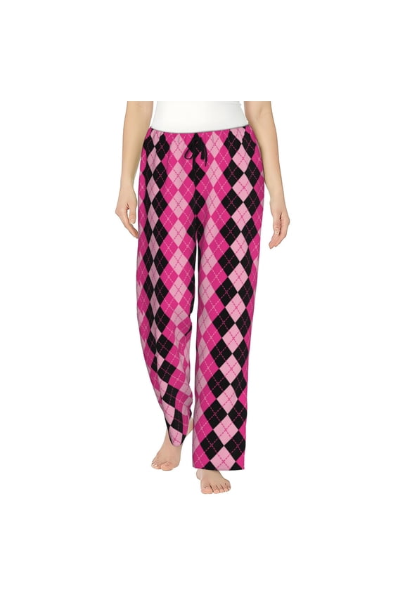 pink and black argyle Print Women Pajama Pants,Comfy Pj Bottom with Pockets & Drawstring,Stretch Casual Sleepwear-Small