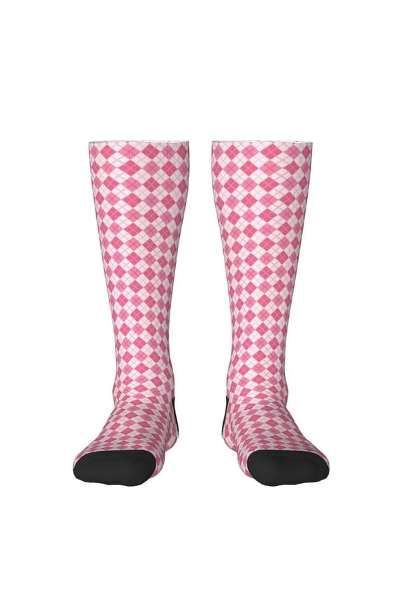 pink argyle Print Gift Stocking Stuffers,Adult Stockings,Novelty Socks,Funny Socks Birthday Running Walking Sleeping