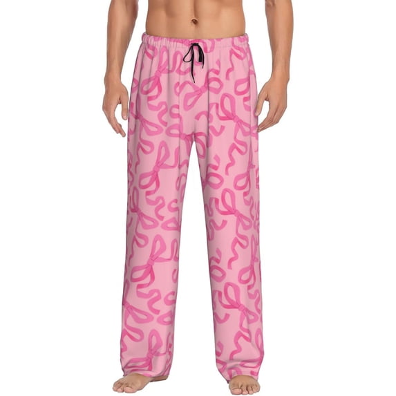 Logiee pink bow Print Pajama Pants for Men,Men’s Pajama Bottoms,Mens PJ Pants with Pockets & Button Fly-3X-Large