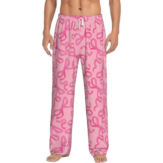 Logiee pink bow Print Pajama Pants for Men,Men’s Pajama Bottoms,Mens PJ Pants with Pockets & Button Fly-X-Large