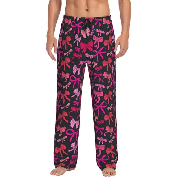 Logiee pink ribbon bows Print Pajama Pants for Men,Men’s Pajama Bottoms,Mens PJ Pants with Pockets & Button Fly-Small