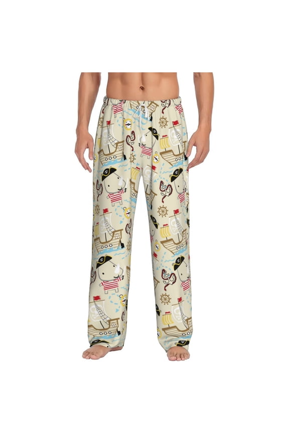 pirate with sailing Print Pajama Pants for Men,Men’s Pajama Bottoms,Mens PJ Pants with Pockets & Button Fly-Large