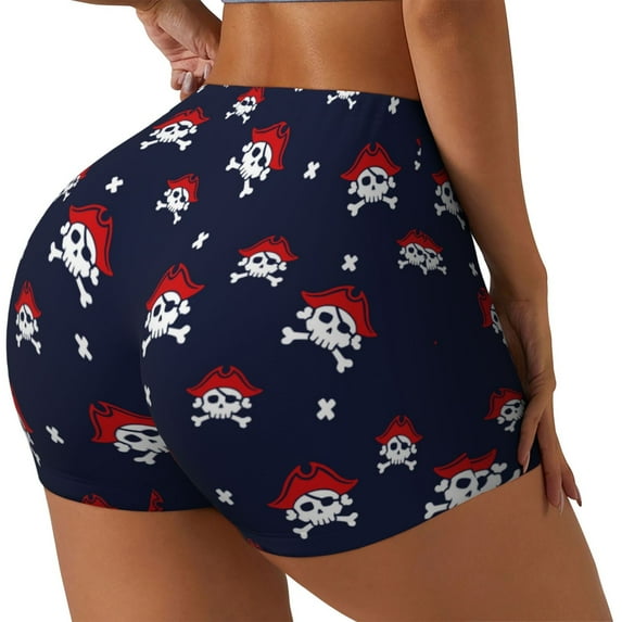 Logiee pirates skull Print Women's Biker Shorts,Workout Gym Shorts,Scrunch Shorts,Tummy Control Hidden Scrunch Running Yoga Shorts-Medium