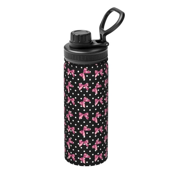 Logiee polka dot with pink bows Print Water Bottle,18oz Sports Insulated Kettle for Cycling Gym Basketball Outdoor, Suitable as a Present