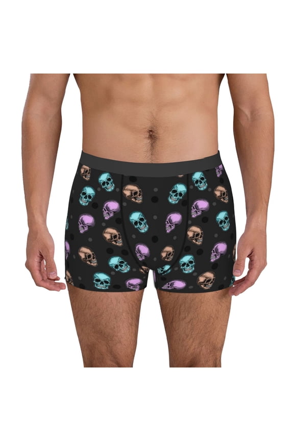 purple cyan brown Skull Print Mens Boxer Briefs,Boxer Briefs for Men,Breathable Stretch Underwear,Boys Boxer Briefs-Medium