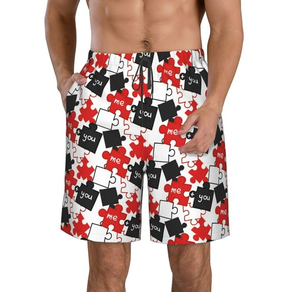 Logiee puzzle elements with the words me you Print Mens Swim Trunks Quick Dry Board Shorts,Breathable Hawaii Beach Shorts Swimwear Bathing Suits-Large