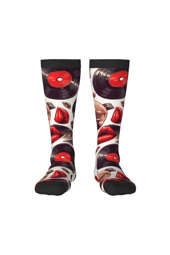 record lips Skull Print Gift Stocking Stuffers,Adult Stockings,Novelty Socks,Funny Socks Birthday Running Walking Sleeping