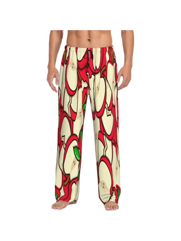 red Fruit Print Pajama Pants for Men,Men’s Pajama Bottoms,Mens PJ Pants with Pockets & Button Fly-Large