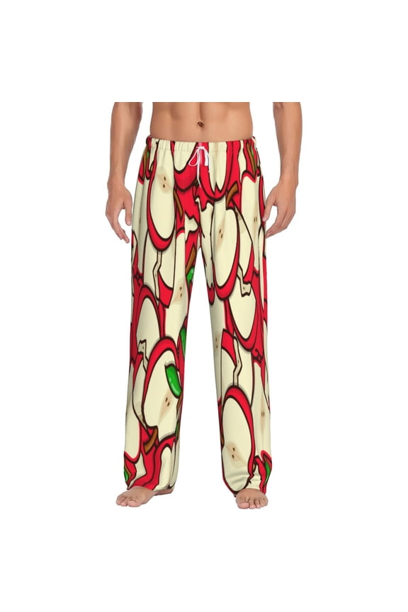red Fruit Print Pajama Pants for Men,Men’s Pajama Bottoms,Mens PJ Pants with Pockets & Button Fly-XX-Large