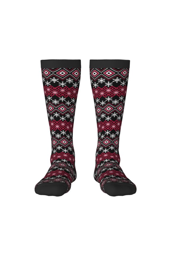 red Minimalist Snowflake Print Gift Stocking Stuffers,Adult Stockings,Novelty Socks,Funny Socks Birthday Running Walking Sleeping