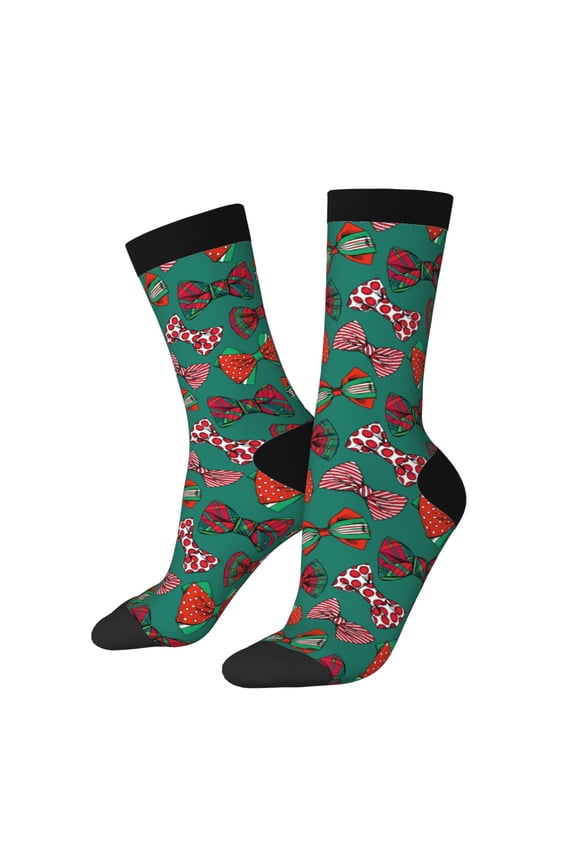 red and green bow tie Print Adult Socks for Men & Women,Calf Socks, Ankle Socks,Boots Socks,Breathable Casual Sock,Unisex Crew Socks