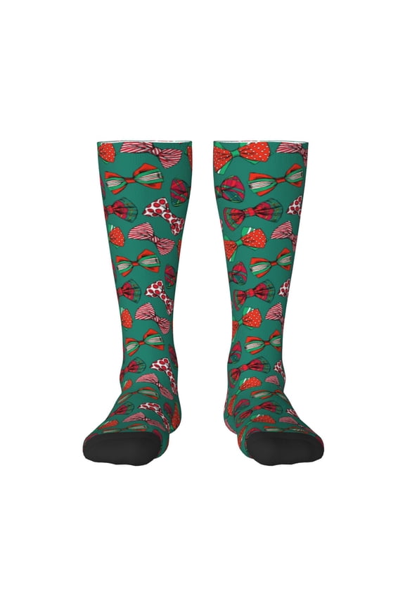 red and green bow tie Print Gift Stocking Stuffers,Adult Stockings,Novelty Socks,Funny Socks Birthday Running Walking Sleeping