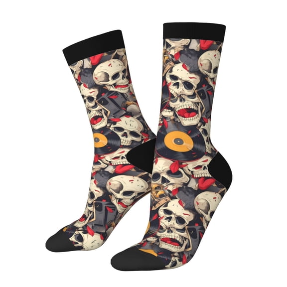 Logiee rock Skull record artist Print Adult Socks for Men & Women,Calf Socks, Ankle Socks,Boots Socks,Breathable Casual Sock,Unisex Crew Socks