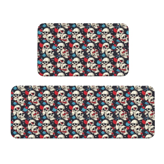 Logiee rock record Skull artist Print Kitchen Mats for Floor Sets of 2,Waterproof Kitchen Rugs,Non Slip Comfort Standing Mat Rug for Home,Runner,Sink,Office,Laundry