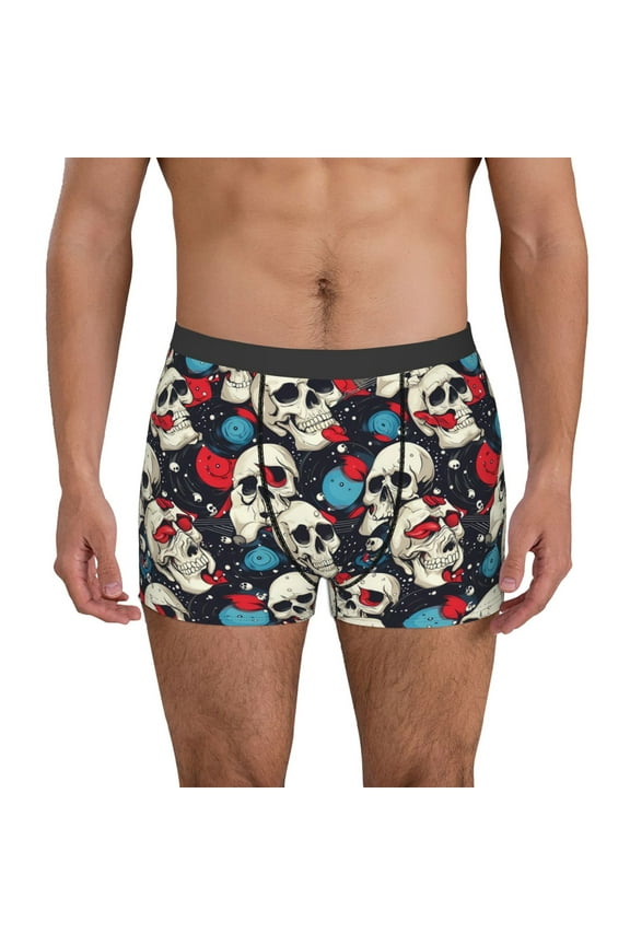 rock record Skull artist Print Mens Boxer Briefs,Boxer Briefs for Men,Breathable Stretch Underwear,Boys Boxer Briefs-Small