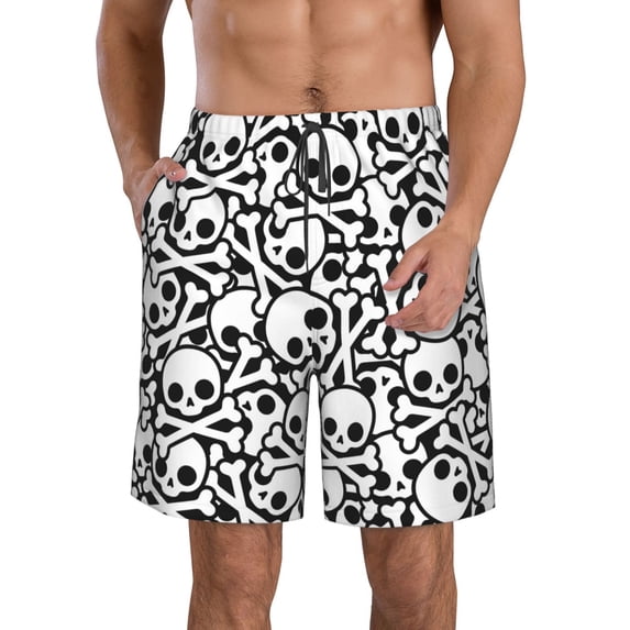 Logiee skull pirate Print Mens Swim Trunks Quick Dry Board Shorts,Breathable Hawaii Beach Shorts Swimwear Bathing Suits-Small