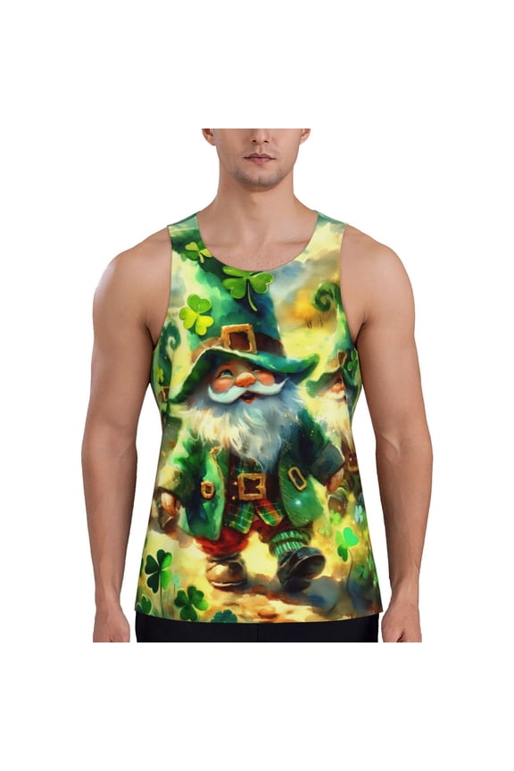 st. patrick’s day gnomes Print Men's Workout Tank Top,Quick Dry Workout Tank Top,Gym Muscle Tee,Fitness Bodybuilding Sleeveless T Shirt-XX-Large