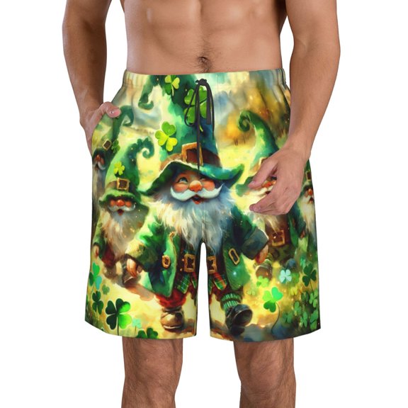 Logiee st. patrick’s day gnomes Print Mens Swim Trunks Quick Dry Board Shorts,Breathable Hawaii Beach Shorts Swimwear Bathing Suits-3X-Large