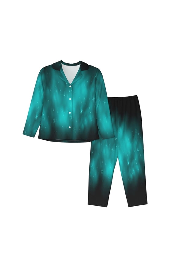 stars and sparkles Print Womens Pajamas Set,Long Sleeve Sleepwear,Button Down Lounge Set 2 Pieces,Soft Nightwear Pjs Set-