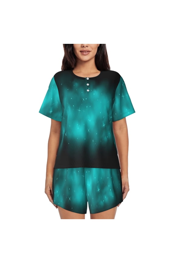 stars and sparkles Print Womens Pajamas Set,Short-Sleeve Pajama 2 Piece Sleepwear with Pockets-Medium