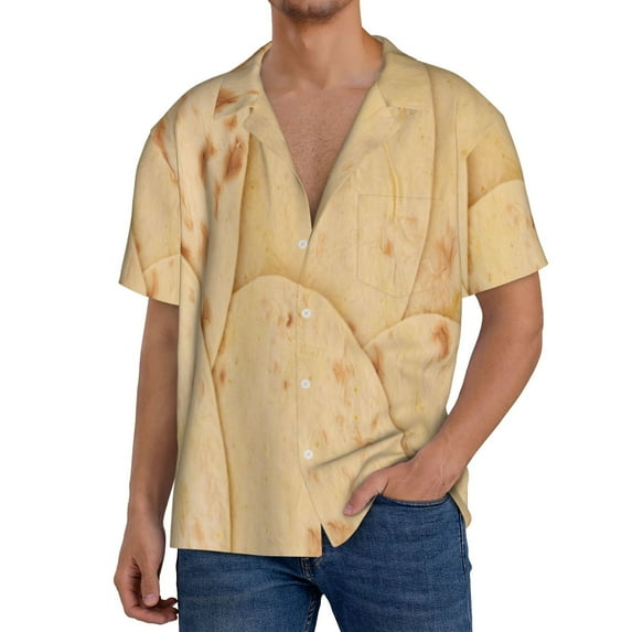 Logiee taco tortilla Print Men's Button Down Shirts Short Sleeve, Summer Beach Shirts,Vacation Wedding Shirts,Men's Casual Button-Down Shirts with Pocket-Small